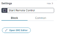 The Block tab of the settings pane displayed for the start remote control quick action